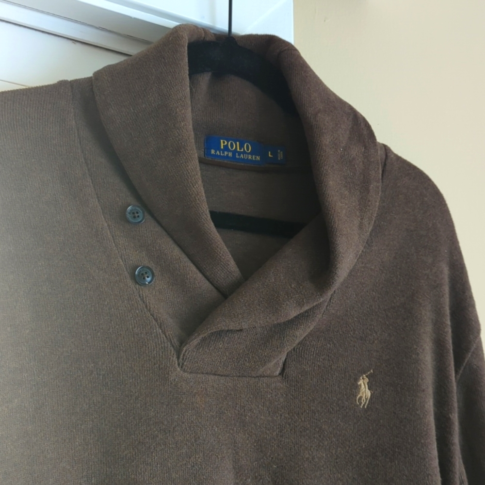 Polo Ralph Lauren Modified Cowel Neck Sweater with Elbow patch detail.